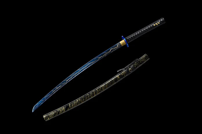 100% Handmade Sword - Fully Functional Samurai Katana Sword, Sharp 1045 Carbon Steel Blade, Hand Forged Clay Tempered, Full Tang, Black Scabbard, Certificate