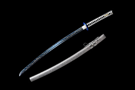 100% Handmade Sword - Fully Functional Samurai Katana Sword, Sharp 1045 Carbon Steel Blade, Hand Forged Clay Tempered, Full Tang, Black Scabbard, Certificate