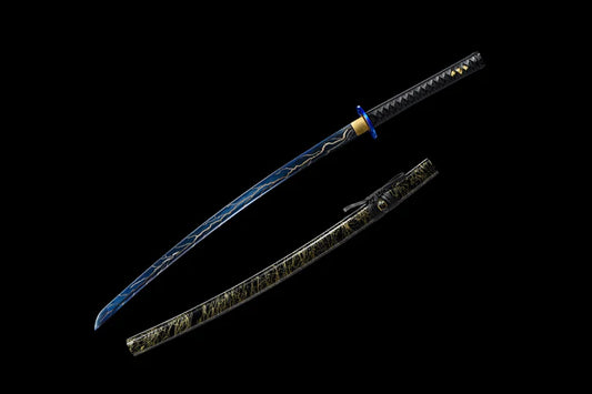 100% Handmade Sword - Fully Functional Samurai Katana Sword, Sharp 1045 Carbon Steel Blade, Hand Forged Clay Tempered, Full Tang, Black Scabbard, Certificate