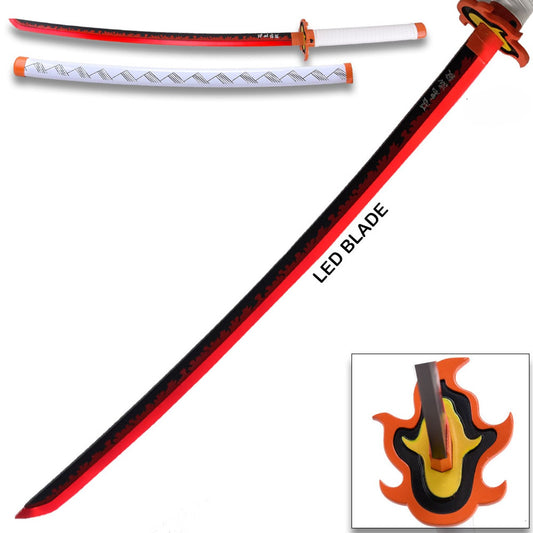 DEMON SLAYER - Kyojuro Rengoku Red Nichirin Sword LED Light-Up Wood Blade!